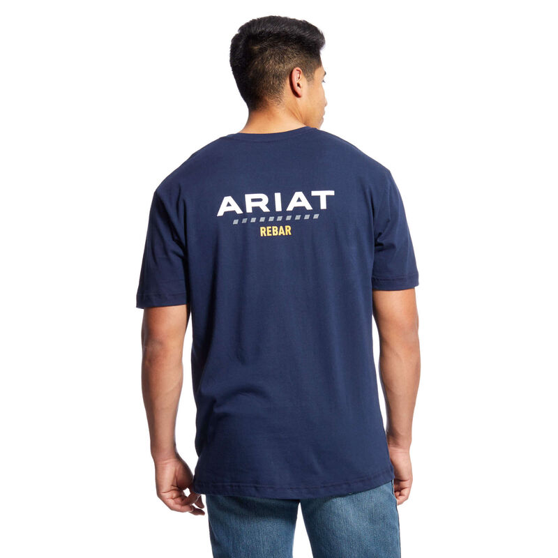 Camisetas Ariat Rebar Cotton Strong Logo Azul Marino Hombre - Chile 752-PQDSUF